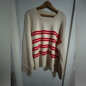 Marled cozy sweater size XL w/stripes & side detail. Wide sleeves. Priced 2 sell